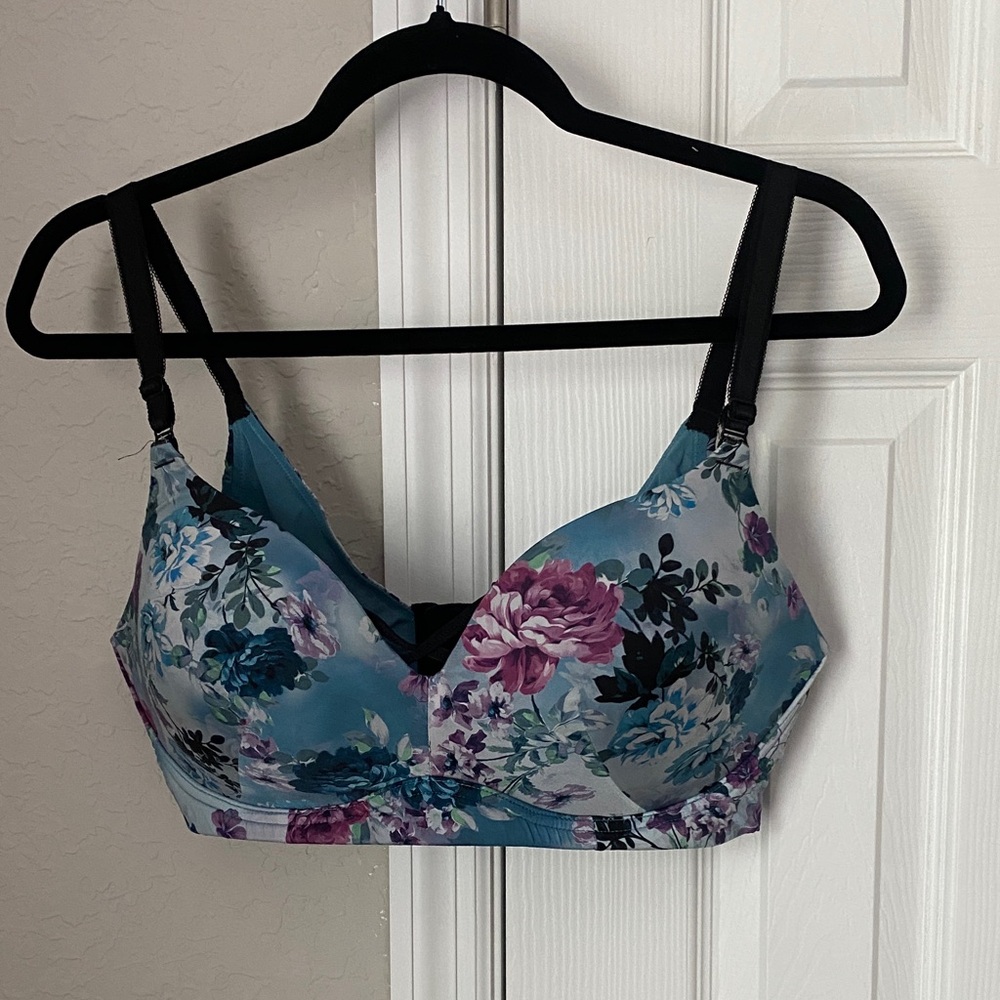 Torrid Floral Wireless Push-Up Bra in Blue and Purple